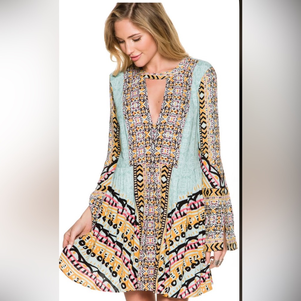 Free People Tegan Boho Lightweight Festival Mini turquoise multi EUC 8